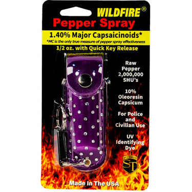 Wildfire 1.4% MC 1/2 Oz With Rhinestone Leatherette Holster Purple And Quick Release Keychain